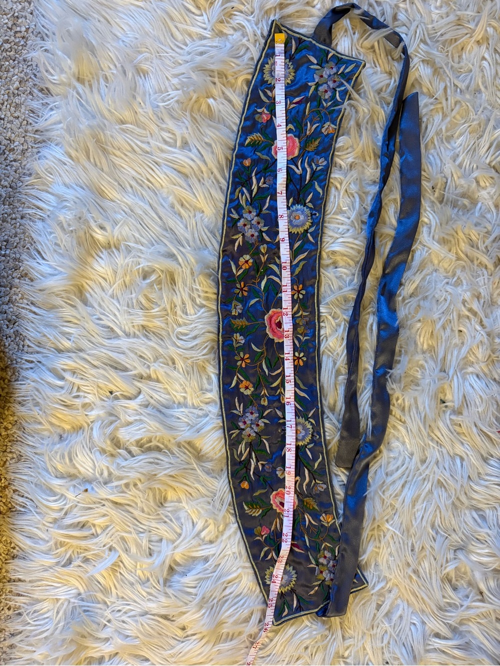 Blue Floral Embroidered Obi Belt - Picture 3 of 6
